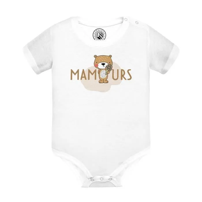 Body Bébé Manche Courte Blanc Mamours la Maman Ours Dessin Illustration-0