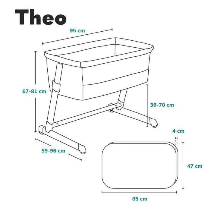 Lit cododo évolutif  LIONELO Théo - Lit bébé avec matelas - 0-9 kg - Hauteur et inclinaison réglables - Gris-5