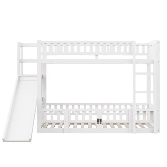 Lit superposé - Enfant - 90x200cm - Bois massif - Toboggan - Échelle avec porte coulissante-2