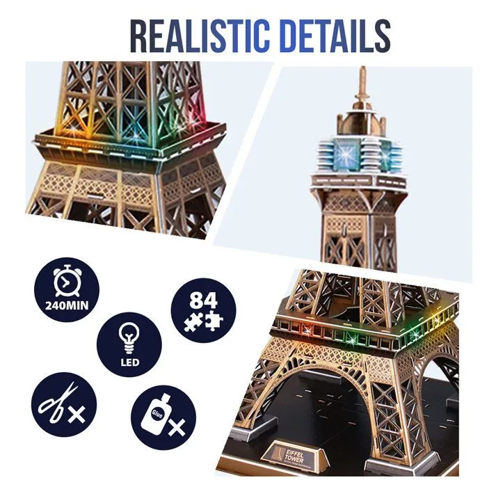 Puzzle 3D Tour Eiffel LED - World Brands - 84 pièces - Jeux de société - Enfant 14 ans ou plus-2