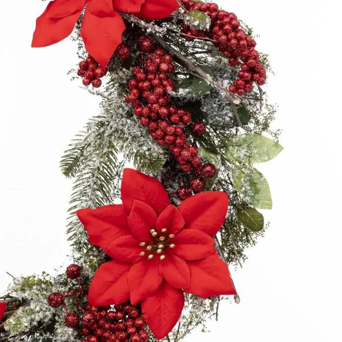 Couronne de Noël Poinsettia "Soir" 50cm Rouge-1