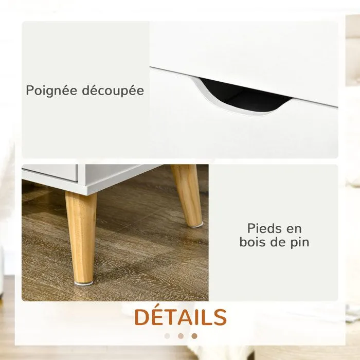 HOMCOM Table de Chevet: Style Scandinave, 2 Tiroirs, Blanc et Bois, 40x35x50,5 cm-5
