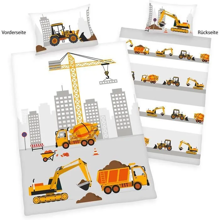 Herding BABY BEST Parure de Lit Pour Tout-Petits, Jana Chantier de Construction, Housse de Couette 100 x 135 cm, Taie-1