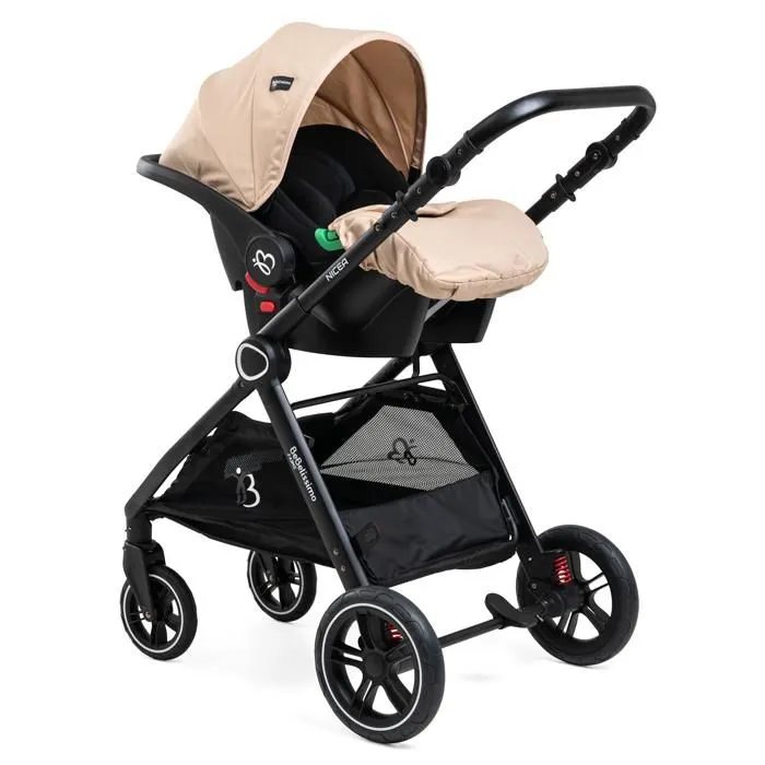 BEBELISSIMO - Poussette combinée trio 3 en 1 - siège auto 0m – landau  – dès la naissance – jusqu’à 22kg – Nicea - Beige-3