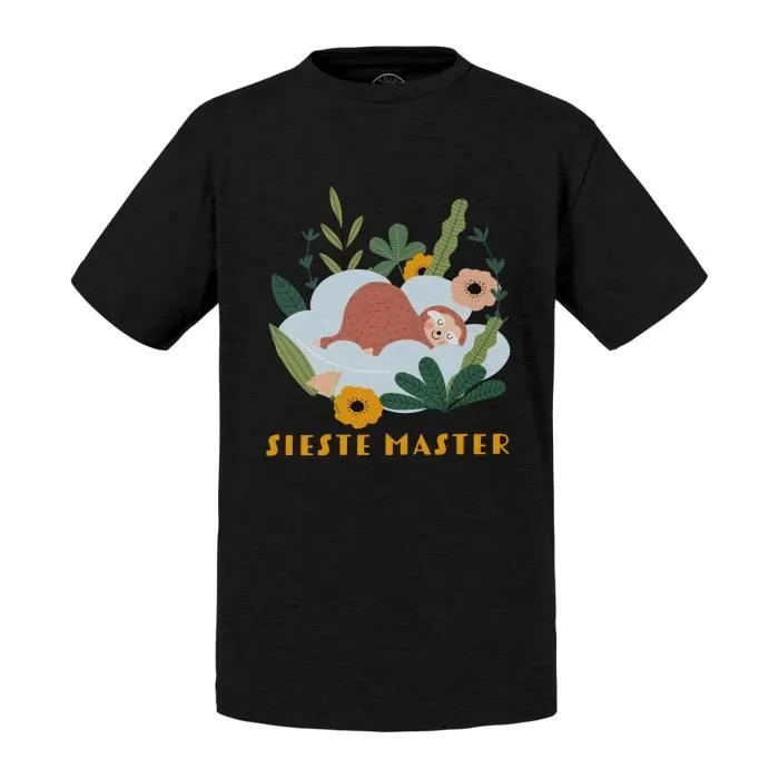 T-shirt Enfant Noir Paresseux Sieste Master Dessin Illustration-0