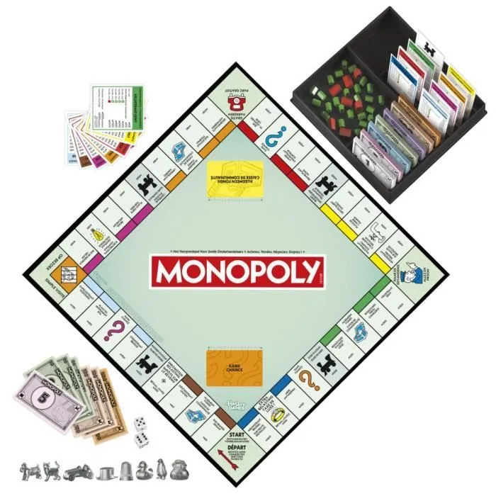 Monopoly classique, jeu de société de plateau, avec boîte de rangement et pions grand format, 2 à 6 joueurs, version FR, dès 8 ans,-2