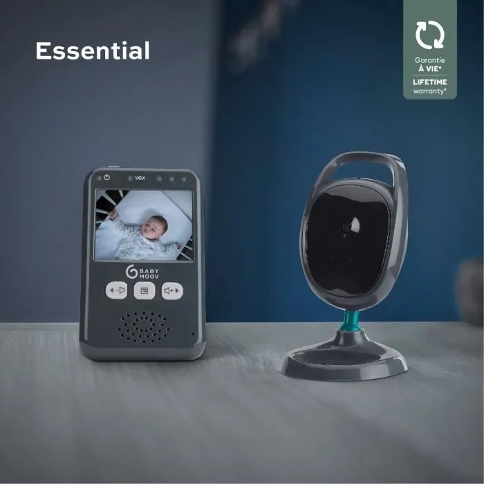 Babymoov Babyphone Caméra Essential, écran couleur 2,4", vision nocturne, portée 250m, multifonctions, kit mural-1