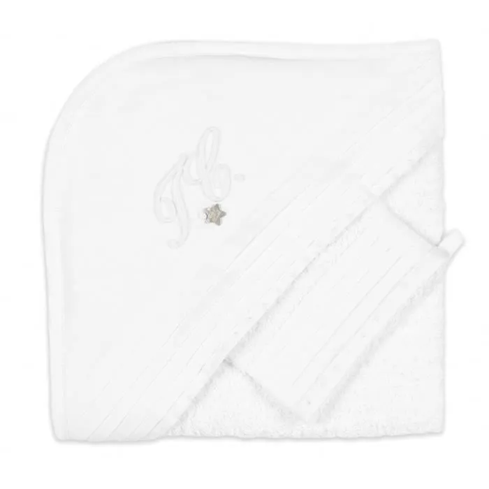 Cape de bain + gant - Tartine et Chocolat - Monogramme - Blanc - Mixte - 0 mois - Naissance-0