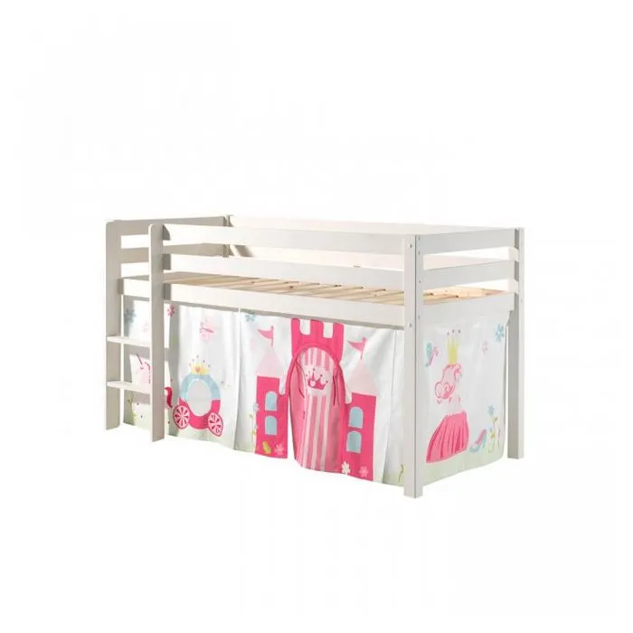 Lit mi-hauteur Charlotte en pin massif avec tente de lit Princess II - Vipack-0
