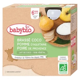 Babybio - Gourde Brassé Lait de coco Pomme Poire - Bio - 4x85g - Dès 6 mois-0