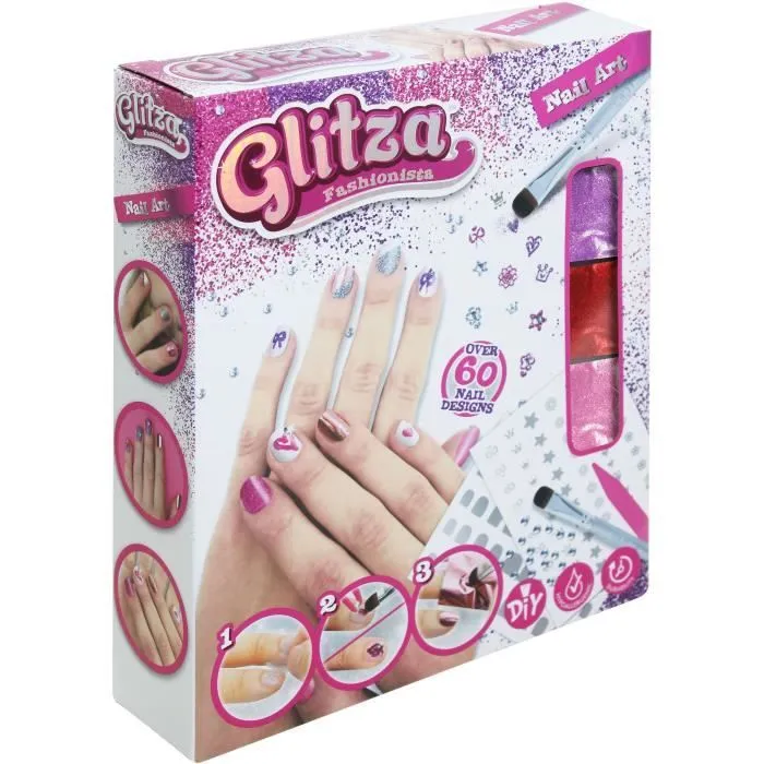 Coffret Nail Art - GLITZA - Motifs et paillettes hypoallergéniques pour personnaliser ses ongles