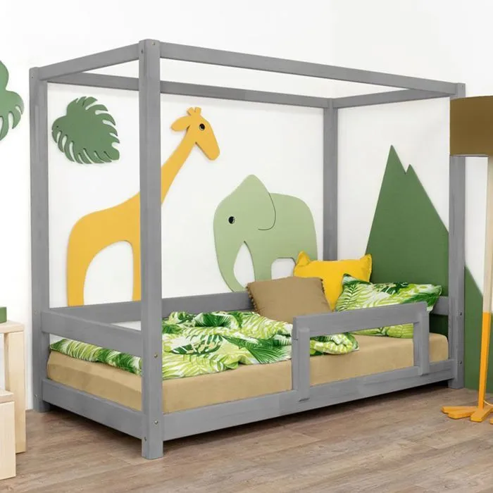 Lit cabane enfant BUNKY 90 x 160 gris-1