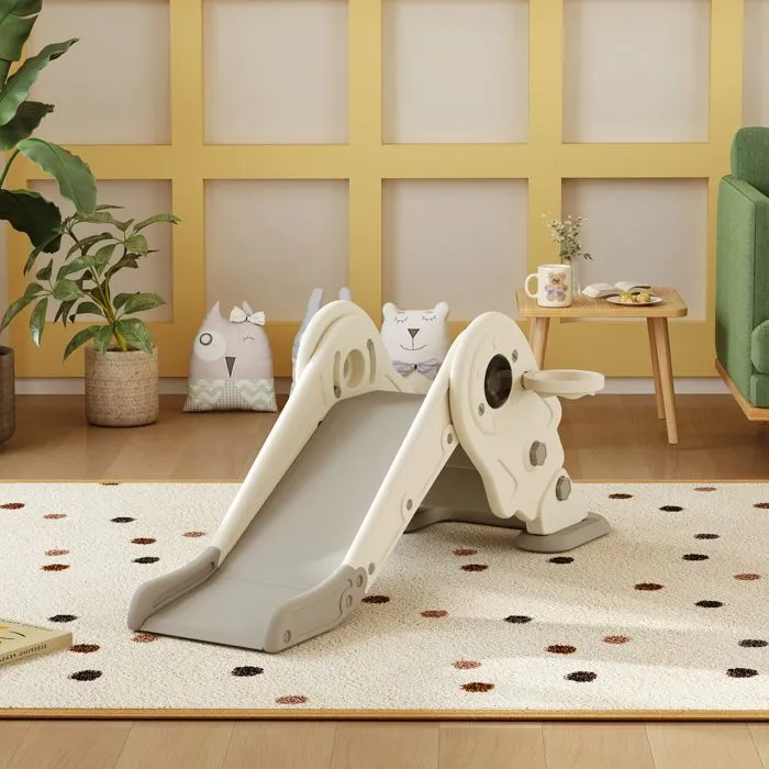 3 en 1 Toboggan pour enfants AIYAPLAY panier de basket et escalade, toboggan intérieur pour enfants pliable, de 2 à 5 ans, crème-2