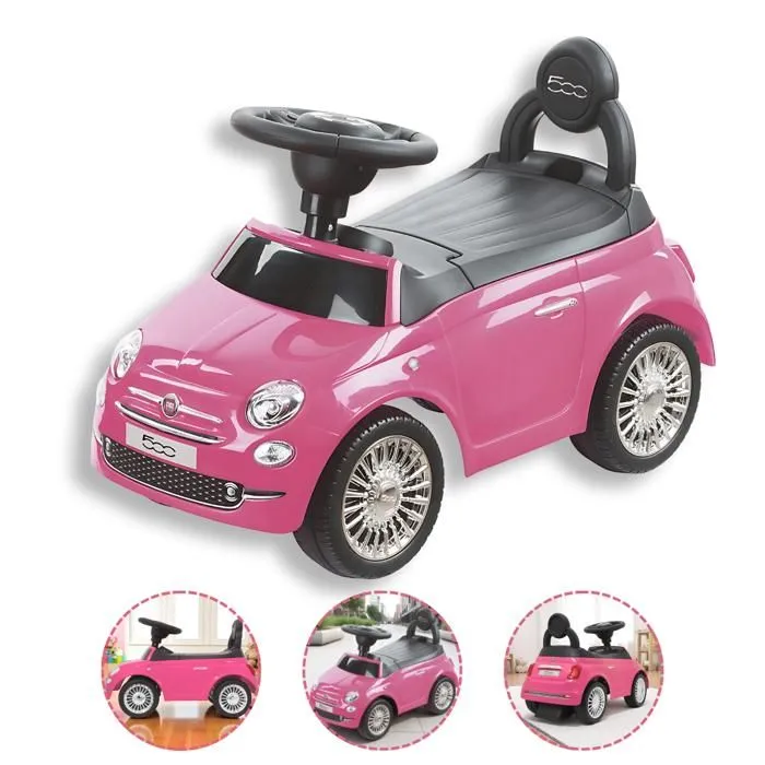 DEVESSPORT Porteur Fiat 500 Rose. Licence Officielle. Volant Klaxon & Sons. Rangement. Anti-Bascule. 12-36 Mois.-0
