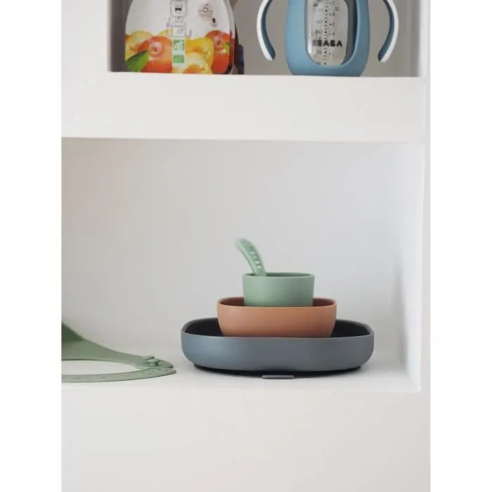 BEABA, Coffret repas bébé, silicone, 4 pièces, mineral-7