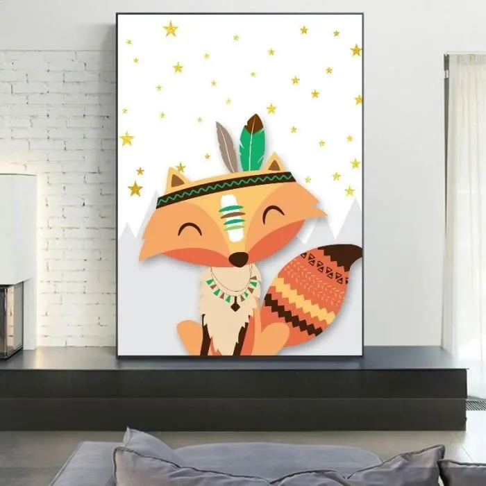 Toile Animaux Renard - Enfant Bebe Chambre - Affiche Décorative - Poster Décoration Maison 30x40cm-0