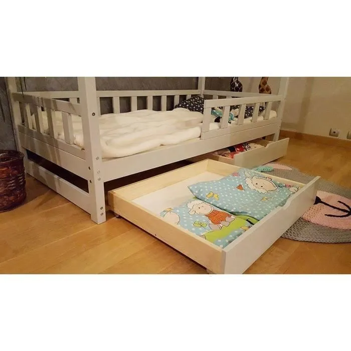 Lit Cabane - Oliveo - 200x100cm - Bois massif - Barrières amovibles - Style scandinave-1