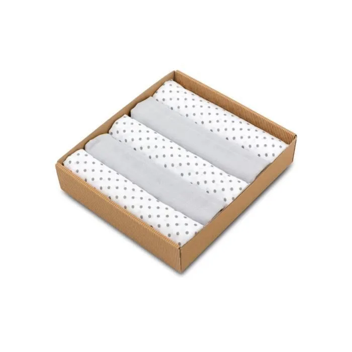Bellochi Lot de 5 Langes Coton Bébé - Multifonctionnel Lange pour Fille et Garcon - Mousseline - Certificat TUV - 60x80 cm - Dotty-0