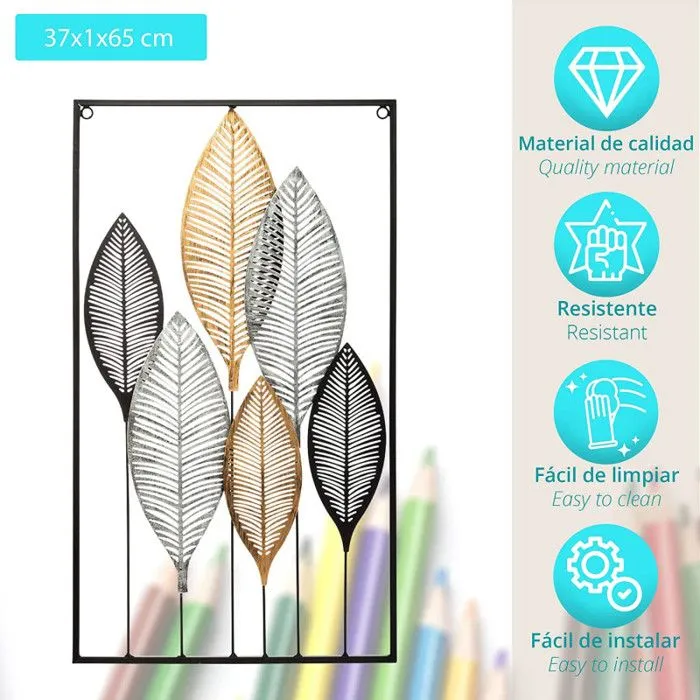 Déco murale "Feuilles" - métal 37x65 cm - Multicolore - Atmosphera createur d'interieur-3