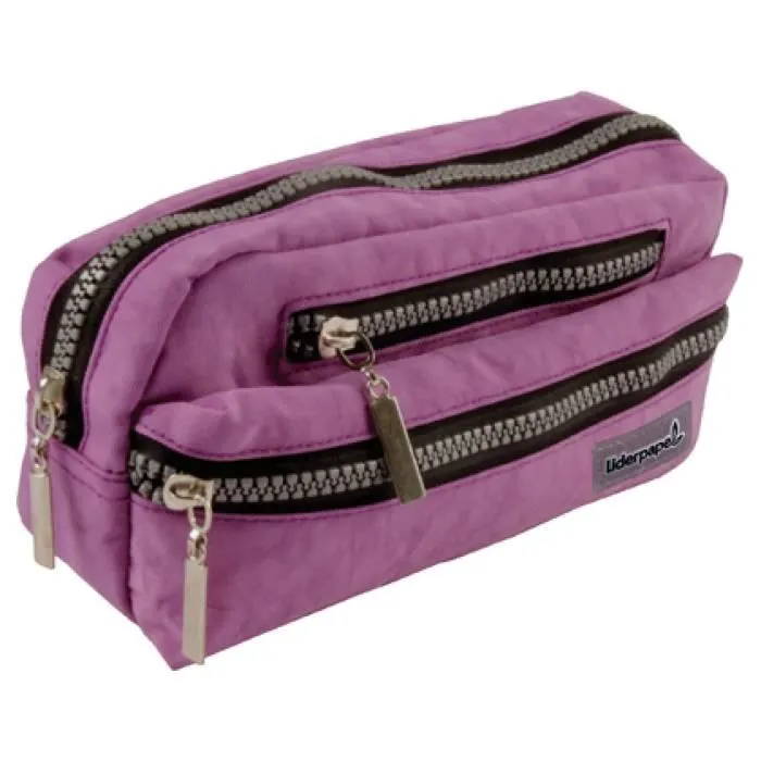 Trousse scolaire - Liderpapel - Large ovale - 3 compartiments - Violet - 195x40x100mm-0