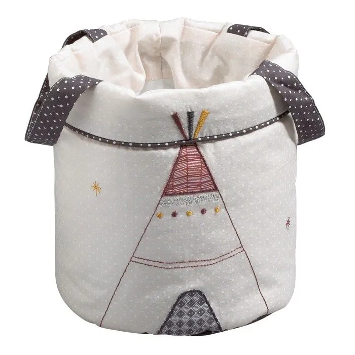 Lot de 3 panières gigognes en tissu en coton beige-0