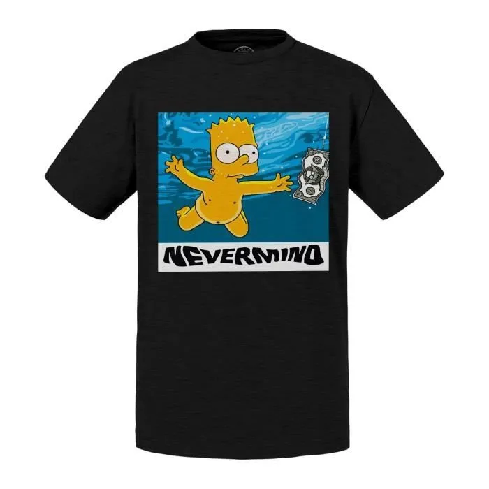 T-shirt Enfant Noir Bart Nevermind piscine pool Dessin Anime-0