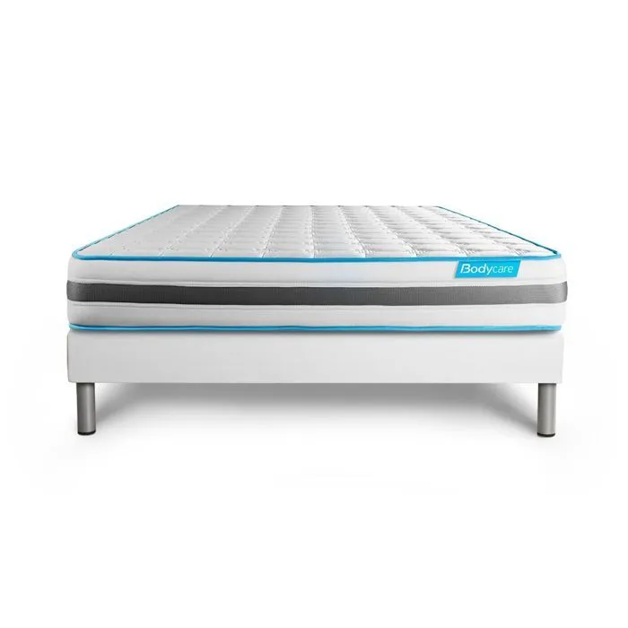 Ensemble sommier matelas 140x190 BodyFlex Ressorts ensachés et mémoire de forme - 26 cm - Equilibré - sommier kit blanc-2