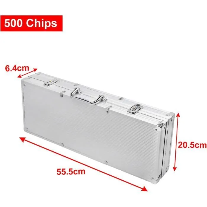 YUENFONG Aluminium Mallette de poker 500 jetons Texas Hold'em Poker avec 2 plateaux de poker et 5 dés 1 bouton dealer 2 clés Argenté-1