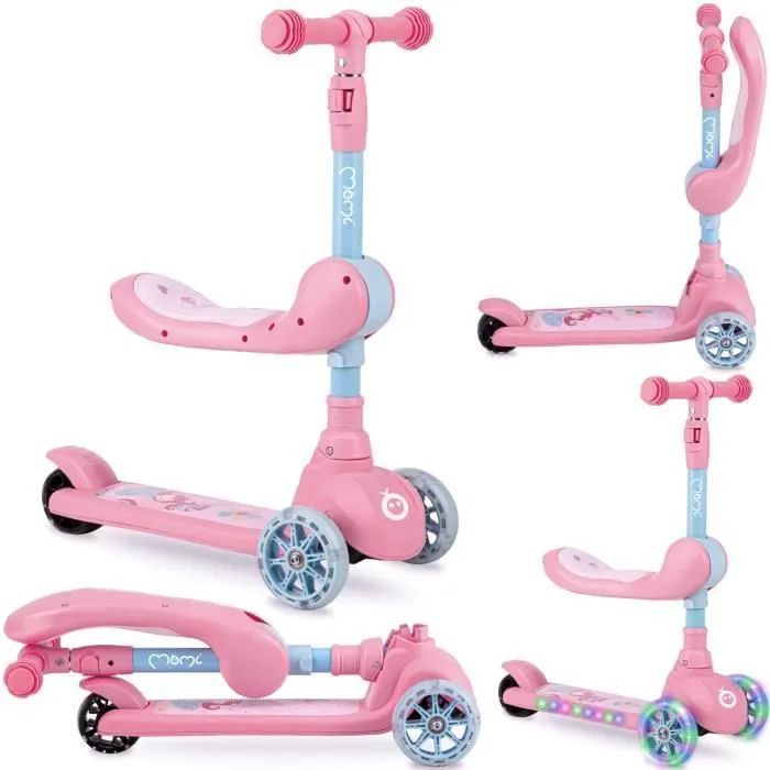 Trottinette BeBe MoMi KIURU 2-en-1 Rose - Réglage en hauteur - LED - 3 Roues - ABEC7-0