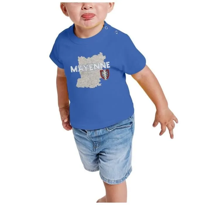 T-shirt Bébé Manche Courte Bleu Mayenne 53 Departement Laval Carte Ancienne Pays de Loire-1