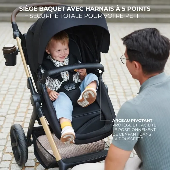 Kinderkraft MOOV2 AIR Poussette 3 en 1, Système de voyage de la naissance à 27 kg, Siège auto Mink PRO I-Size inclus, Noir-3