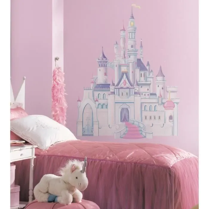 Stickers Disney Chateau Princesse - ROOMMATES - Repositionnables - Rose - Enfant - 107cm-1
