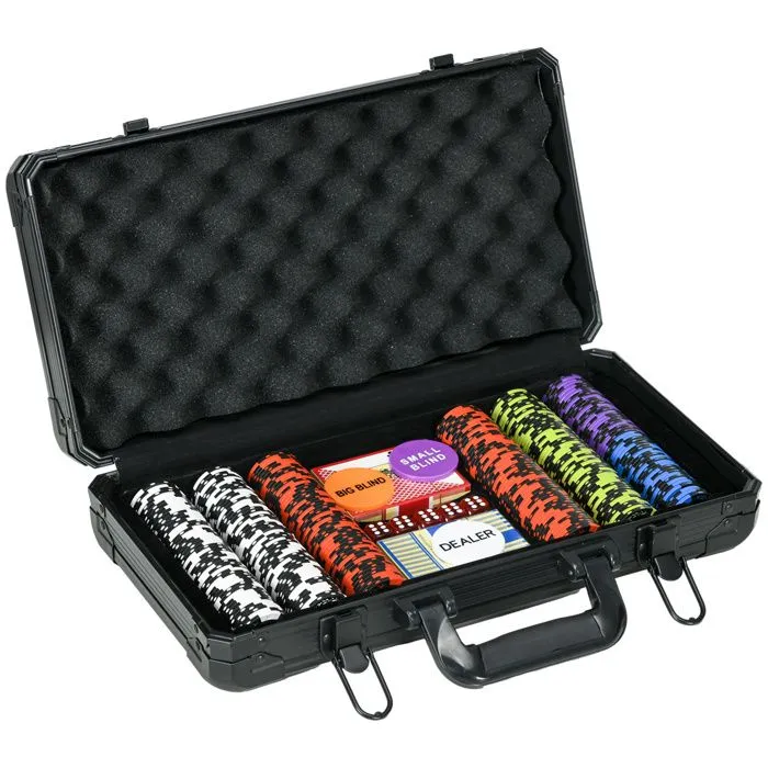 Mallette de Poker Complet SPORTNOW 300 jetons à 14g, 5 dés, 2 Jeux de Cartes 3 boutons Texas Holdem, Cartes de Poker, Bouton Dealer-0