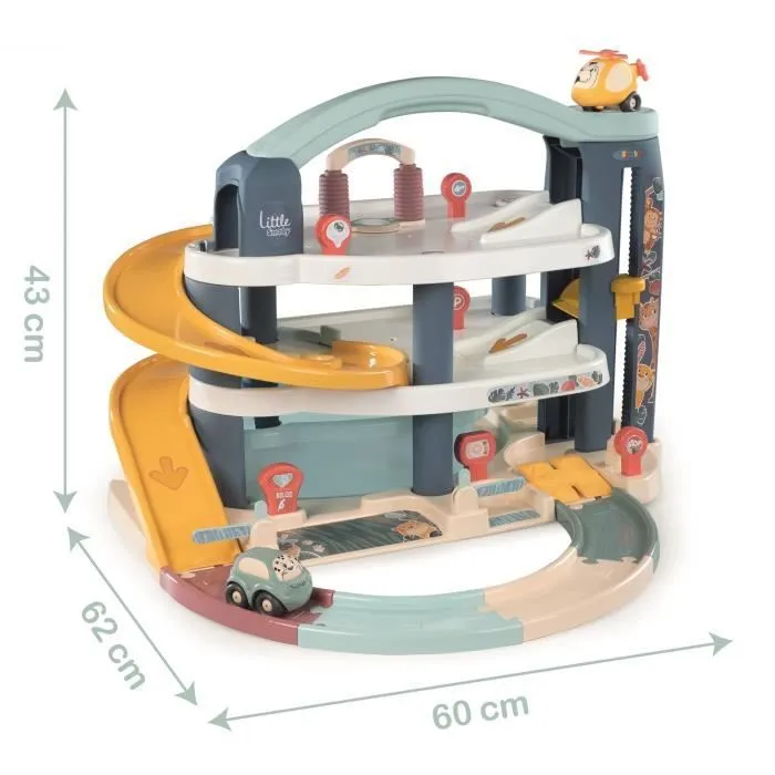 Garage 1er âge Little Smoby - 3 niveaux - Inclus : 1 voiture, 1 hélicoptère, 4 pistes-4