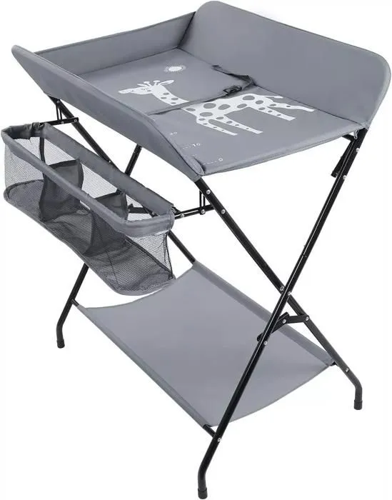 Table à langer pliable - Coussin de baignoire - Avec motif girafe, ceinture de sécurité et panier de rangement - 80 x 63 x 96 cm-0