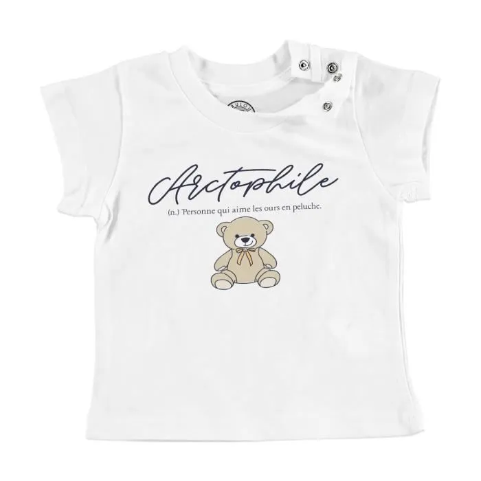 T-shirt Bébé Manche Courte Blanc Arctophile Ours en Peluche Ourson Collectionneur-0