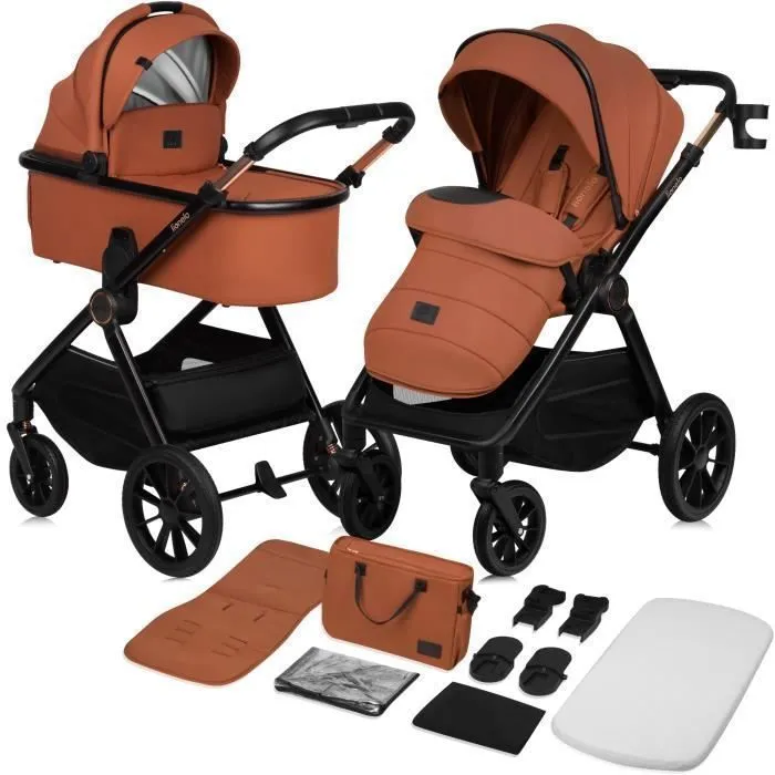 Poussette combinée 2en1 LIONELO Layla - Naissance jusqu'à 22kg - Pack poussette Duo, Nacelle, sac et accessoires - Marron-0