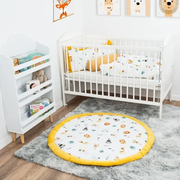Coussin de sol enfants à volants 100 cm - matelas de sol coin cosy chambre d'enfant rond rampant couverture pour bébé Safari-3