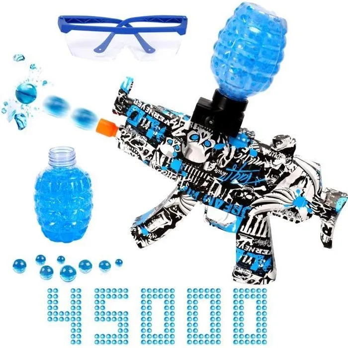 Bombe à Eau Pistolet électrique PIMPIMSKY MP5 Avec Batterie Rechargeable 45000 Balles de Gel et Lunettes pour Enfant 12 Ans Bleu-0