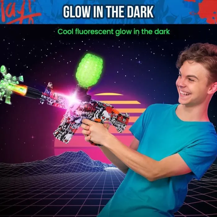 PIMPIMSKY Jouet Pistolet à Eau électrique M416 Lumineux 10000 Bombe à Eau + 500 Balles Fluorescentes, rouge-1