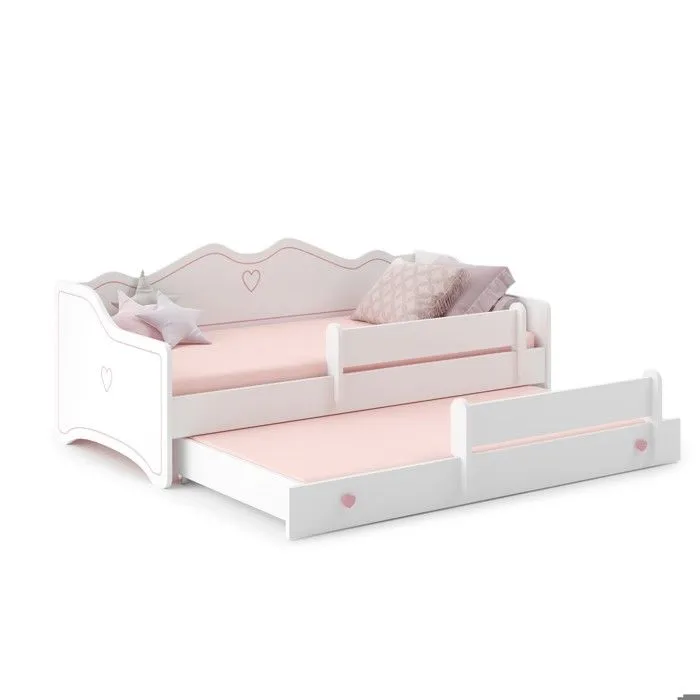 Lit gigogne double enfants EMMA 80x160 avec 2 matelas, 2 sommiers, blanc-1