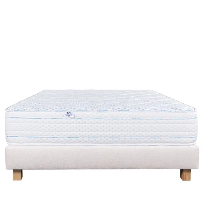 Ensemble Matelas 140x200 cm, Thermotec, 24 cm, mémoire de forme, ferme, face été/hiver + sommier beige ep20cm-1