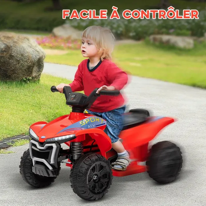 Quad électrique enfant - AIYAPLAY - 6V - vitesse de 2,5 km/h - avec phares - pour enfants 18-36 mois - rouge-4