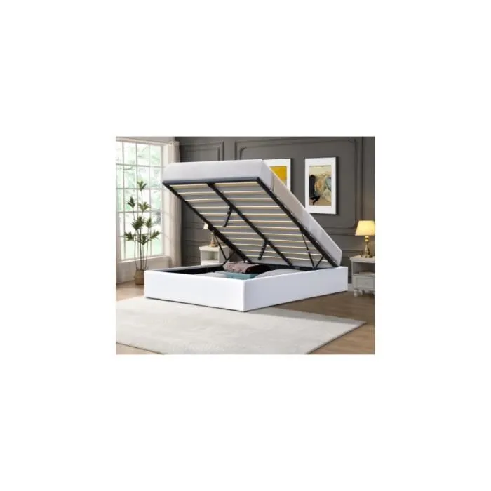 Lit Coffre - Manon - 140x190 cm - 12 Lattes - PVC Simili - Montage facile-1