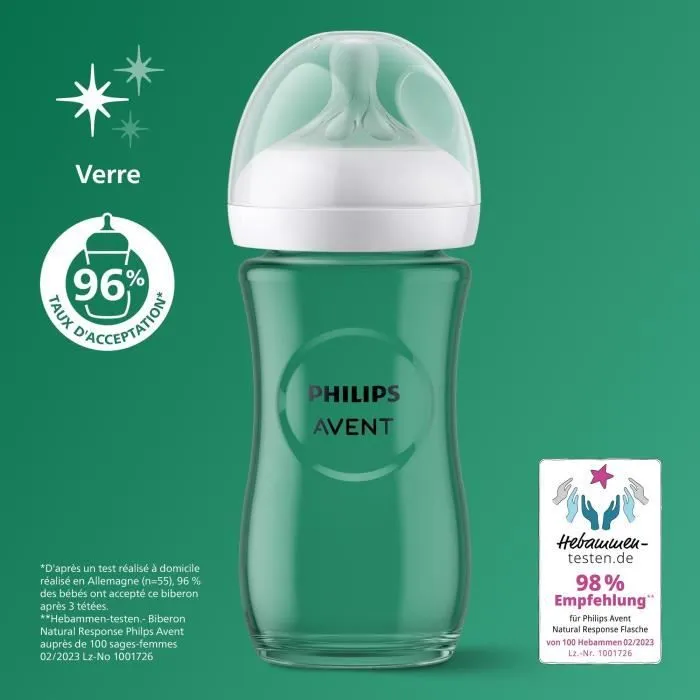 Kit nouveau-né - PHILIPS AVENT - Natural Verre 3.0 - Biberon Verre 120ml + 2 Biberons 240ml + Sucettes Ultra Douce 0-6M-1