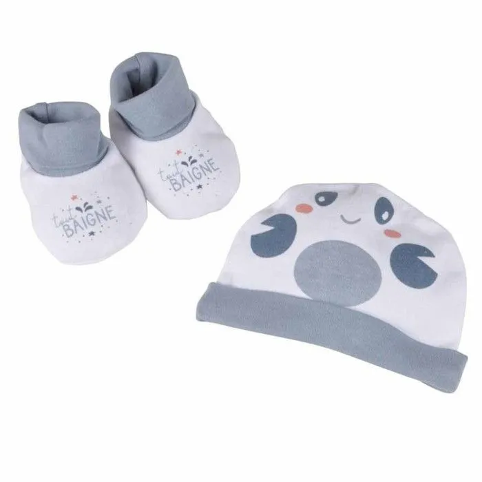 Lot Bonnet & Chaussons "Crabe" 0 à 1 mois Bleu-0