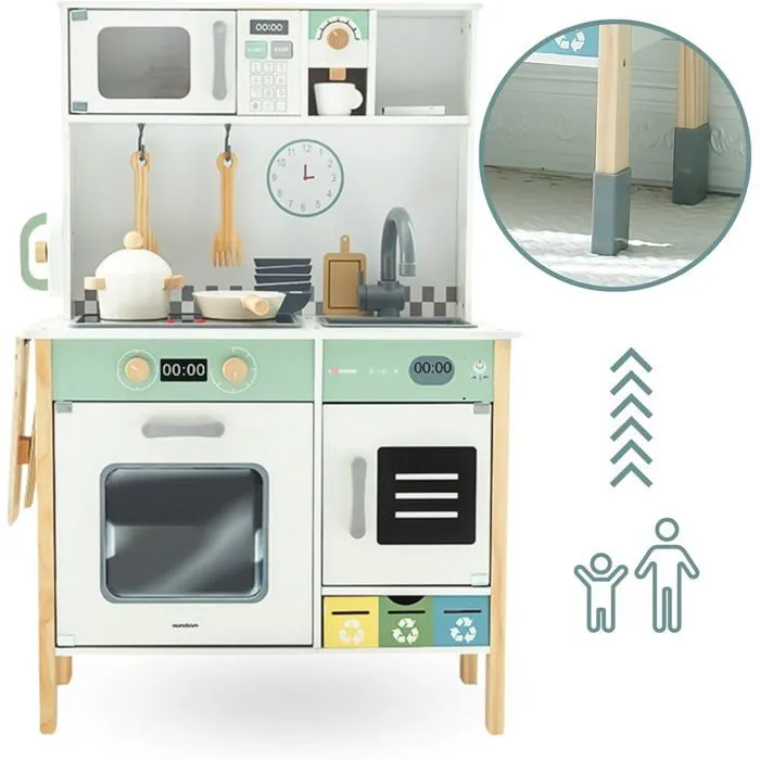 Mamabrum Cuisine Enfant Interactive en Bois 31x85x98cm- Lave-Linge, Lave-Vaisselle, Tableau, Accessoires- Sons& lumières-5
