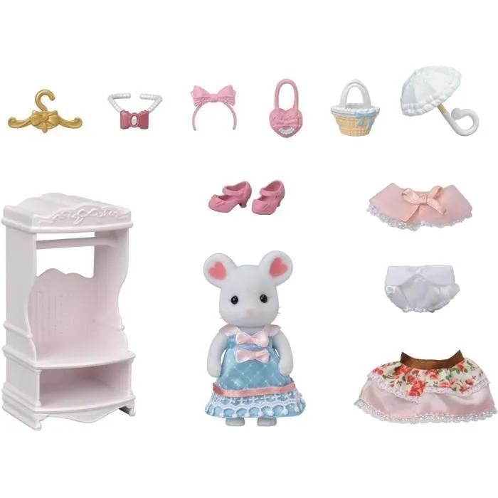 Figurines miniatures - SYLVANIAN FAMILIES - 5540 - La valisette de mode et grande sœur souris marshmallow-1