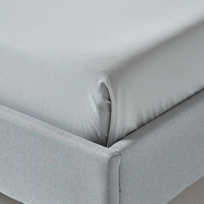 Drap plat uni 100% coton égyptien 200 fils Gris argent 180 x 290 cm-2