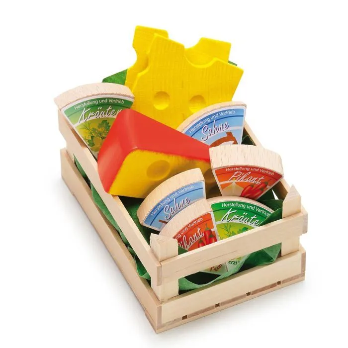Commercant - marchande Erzi - 28236 - Pretend Play en bois epicerie Merchandize assortis Petit Fromage - Version Anglaise-1